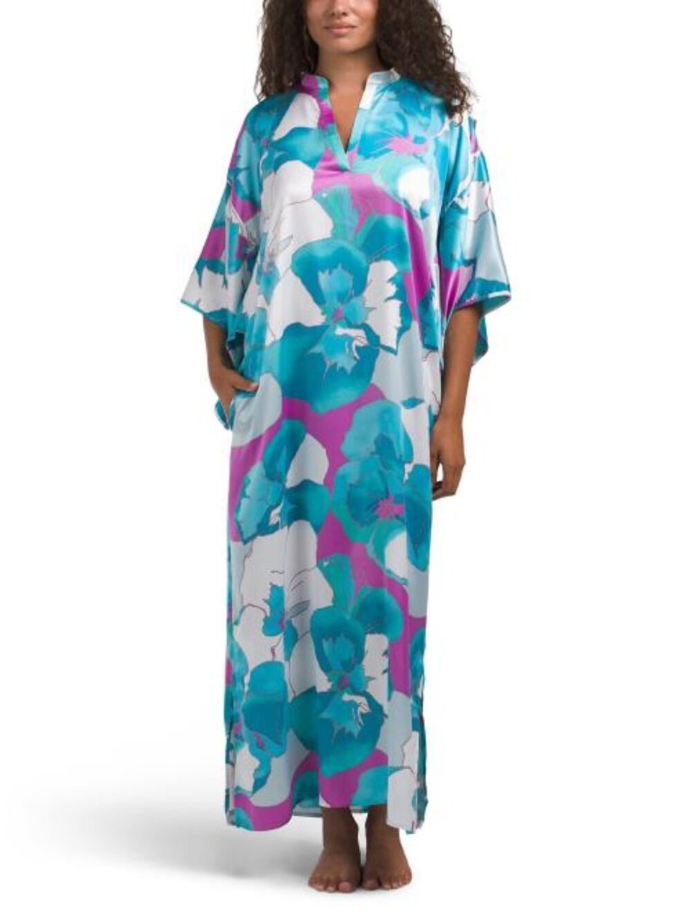N NATORI Floria Printed Mandarin Butterfly Caftan - Picture 1 of 4